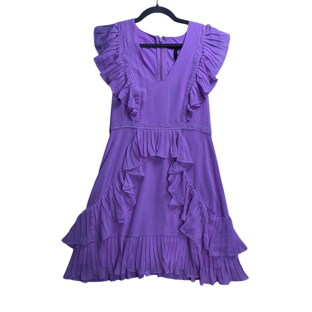 BCBGMAXAZRIA Ruffle Mini Dress Womens 4 Orchid Purple Lace MT02D07-ORC